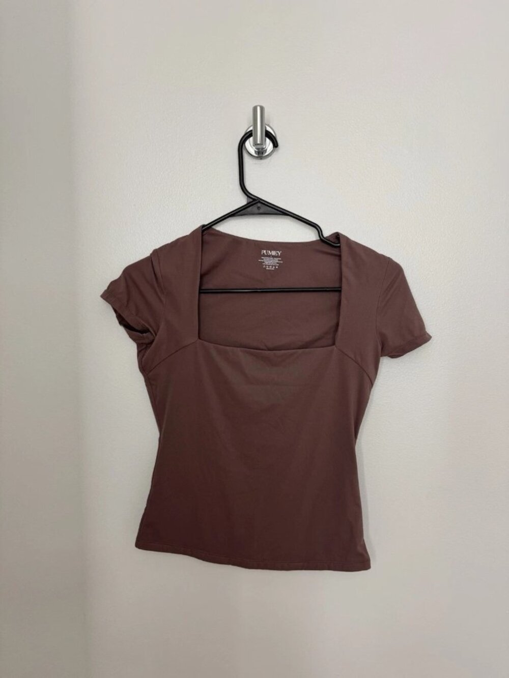 PUMIEY Brown Square Neck Short Sleeve Top S